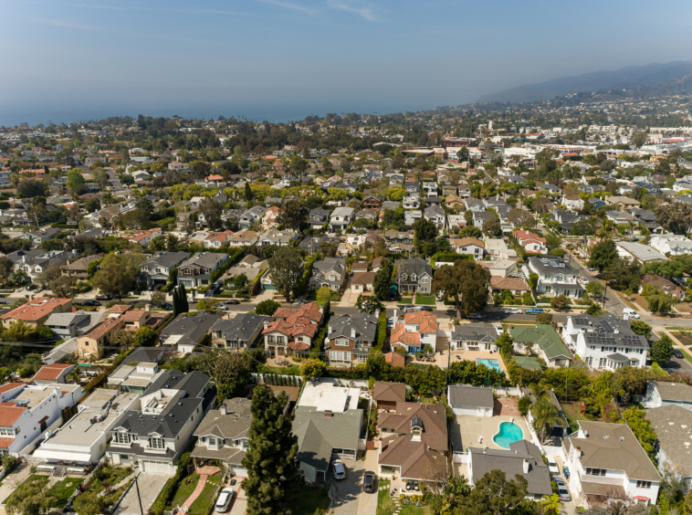 Aerial view of Palisades Village neighborhood