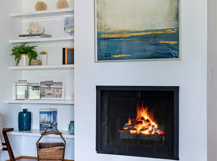Built-in cabinets and modern in-wall fireplace