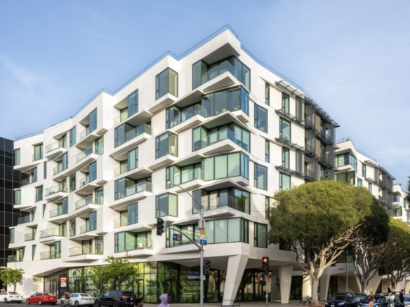 Modern white facade of condo building