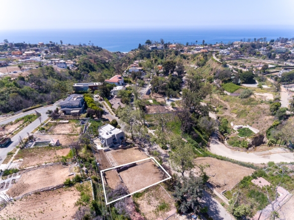 630 Bienveneda Ave-aerial view of lot, neighborhood and ocean in Pacific Palisades